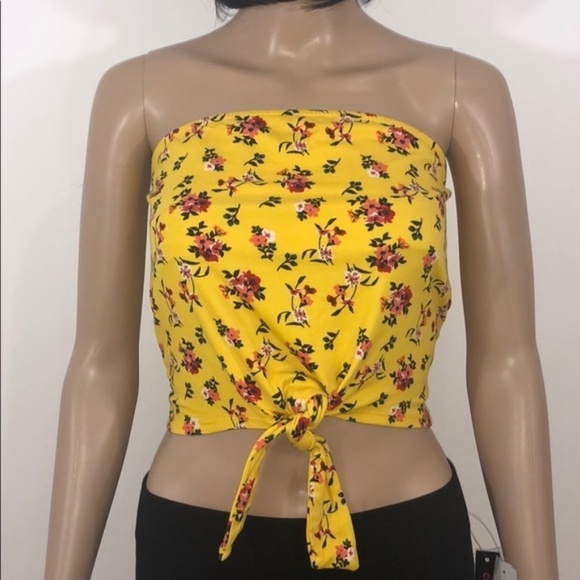 New Floral Print Tie Front Bandeau Crop Top - Picture 2 of 12